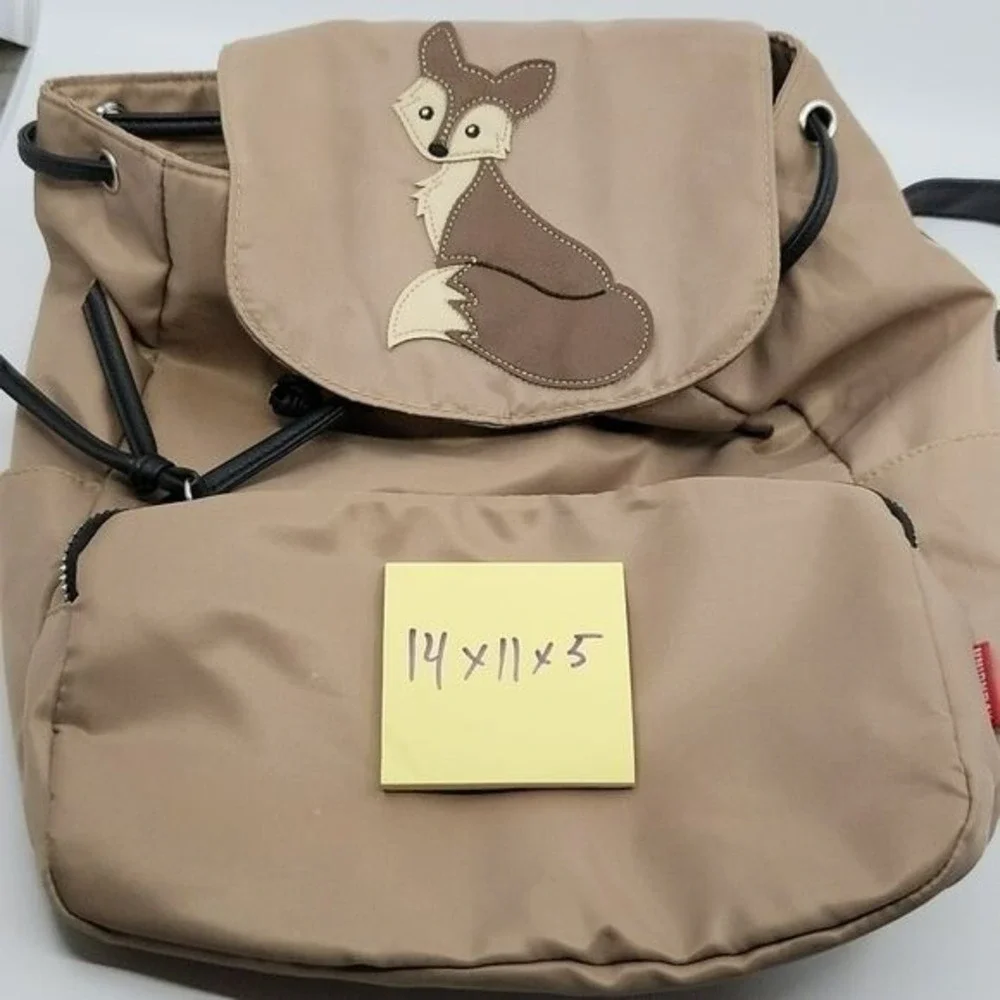 Union Bay Fox Backpack Bag Patch Nylon Purse Lightweight Snap Flap Tan